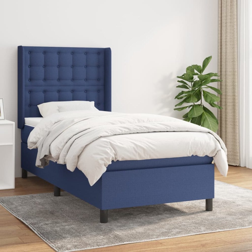 vidaXL Ramsäng med madrass blå 90x190 cm tyg