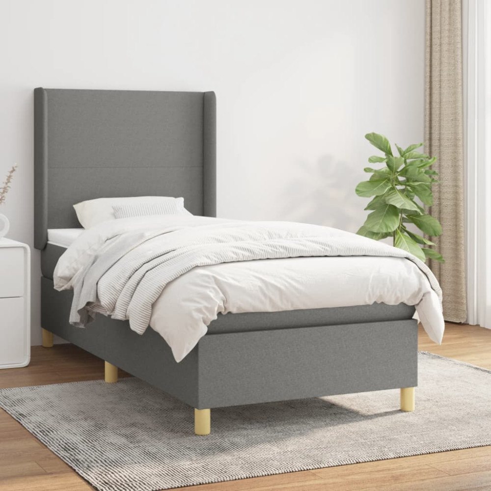 vidaXL Ramsäng med madrass mörkgrå 90x190 cm tyg