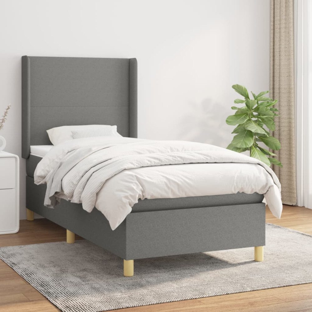 vidaXL Ramsäng med madrass mörkgrå 90x200 cm tyg