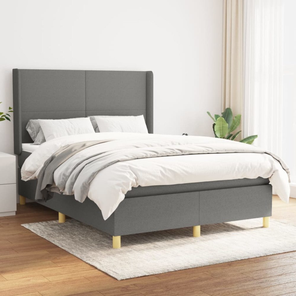 vidaXL Ramsäng med madrass mörkgrå 140x190 cm tyg