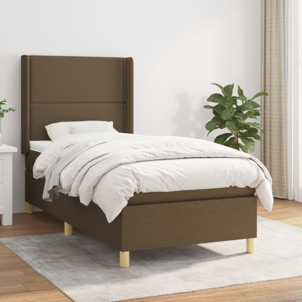 vidaXL Ramsäng med madrass mörkbrun 90x190 cm tyg