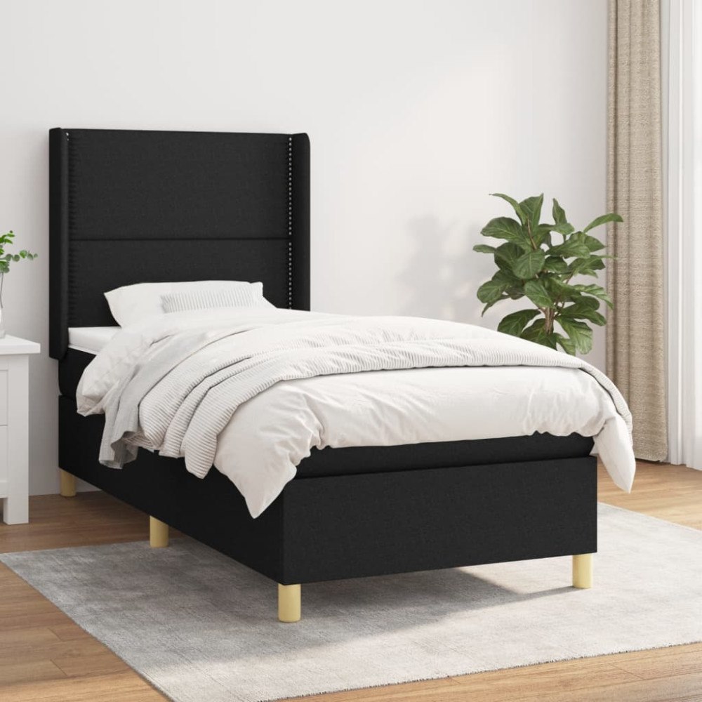 vidaXL Ramsäng med madrass svart 90x200 cm tyg