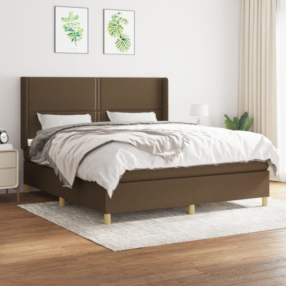 vidaXL Ramsäng med madrass mörkbrun 160x200 cm tyg
