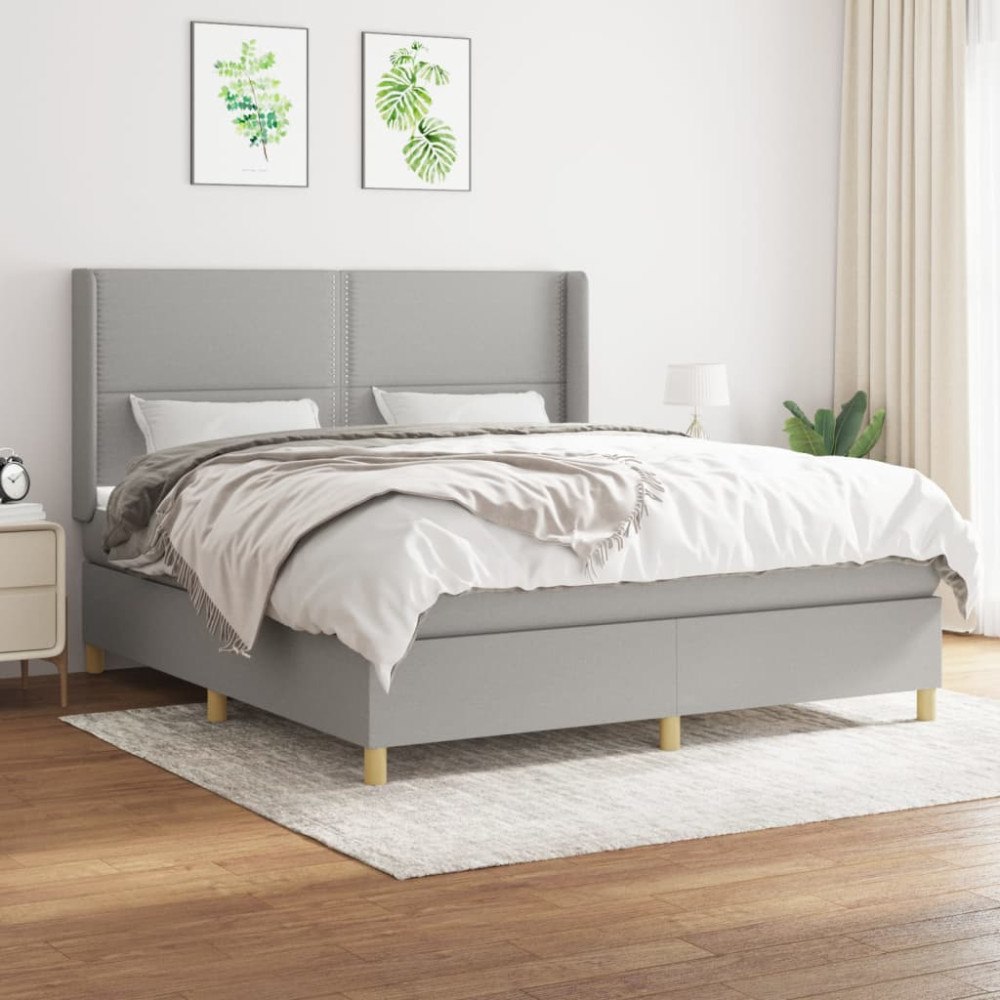 vidaXL Ramsäng med madrass ljusgrå 180x200 cm tyg