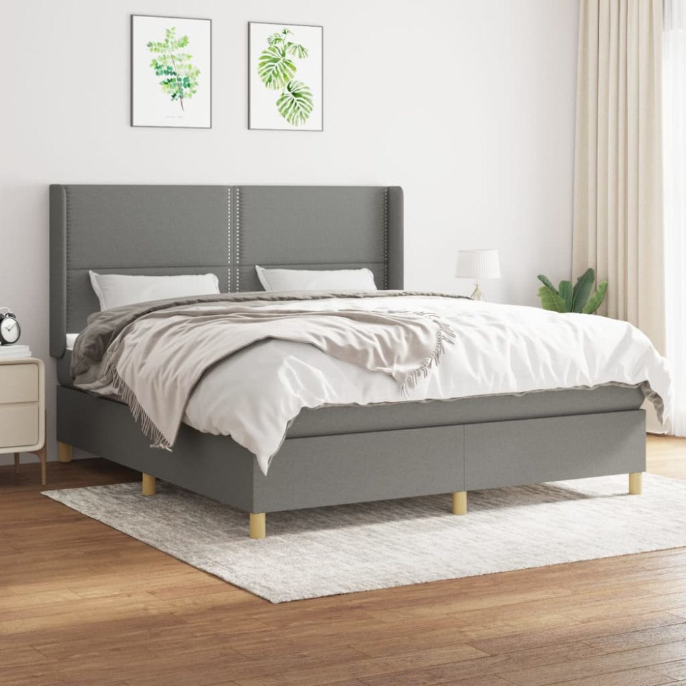 vidaXL Ramsäng med madrass mörkgrå 180x200 cm tyg