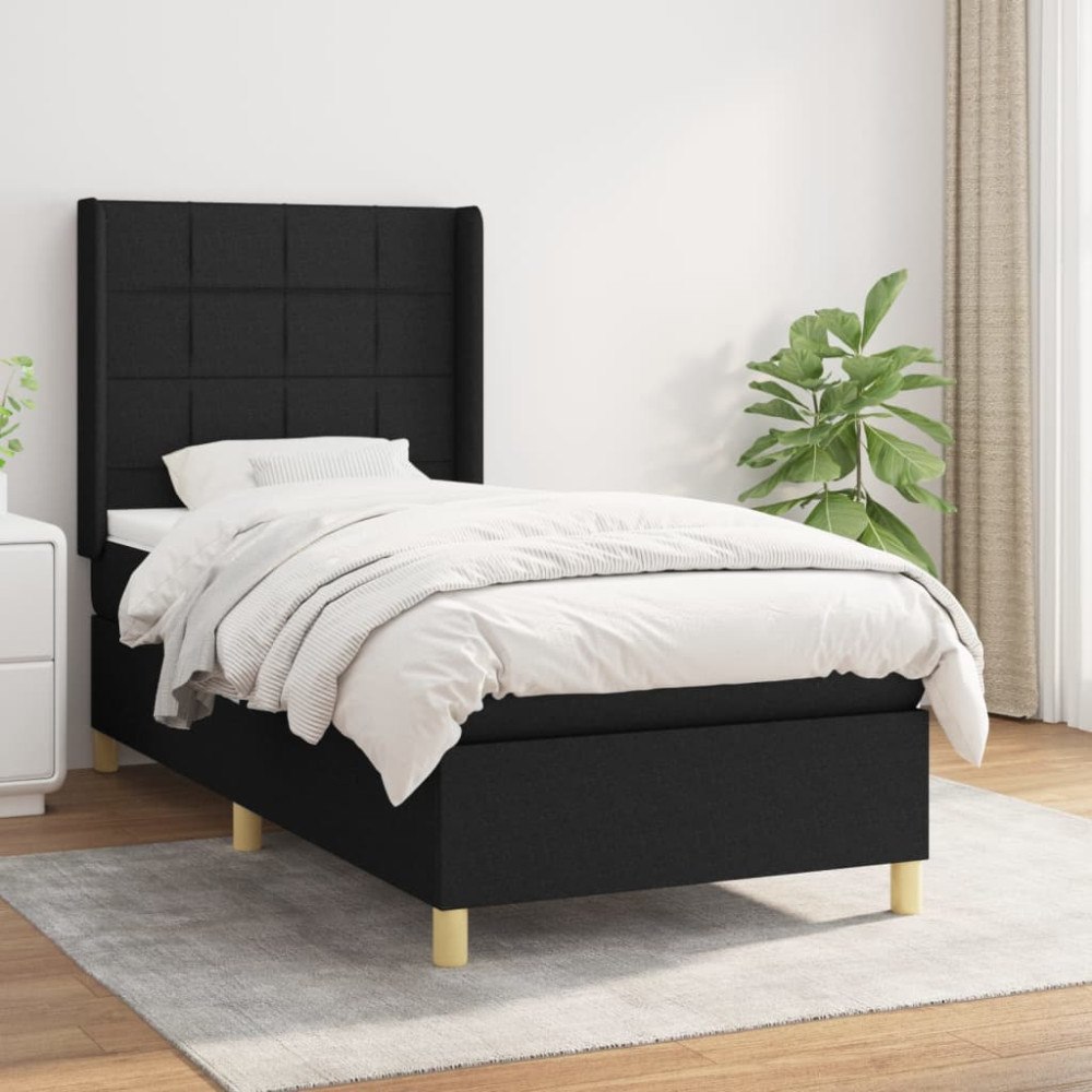 vidaXL Ramsäng med madrass svart 90x190 cm tyg