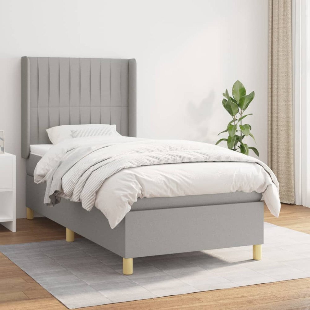vidaXL Ramsäng med madrass ljusgrå 90x190 cm tyg