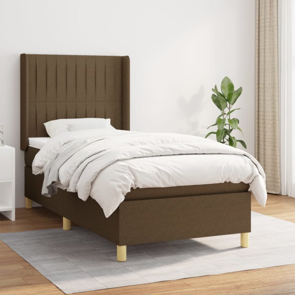 vidaXL Ramsäng med madrass mörkbrun 90x190 cm tyg