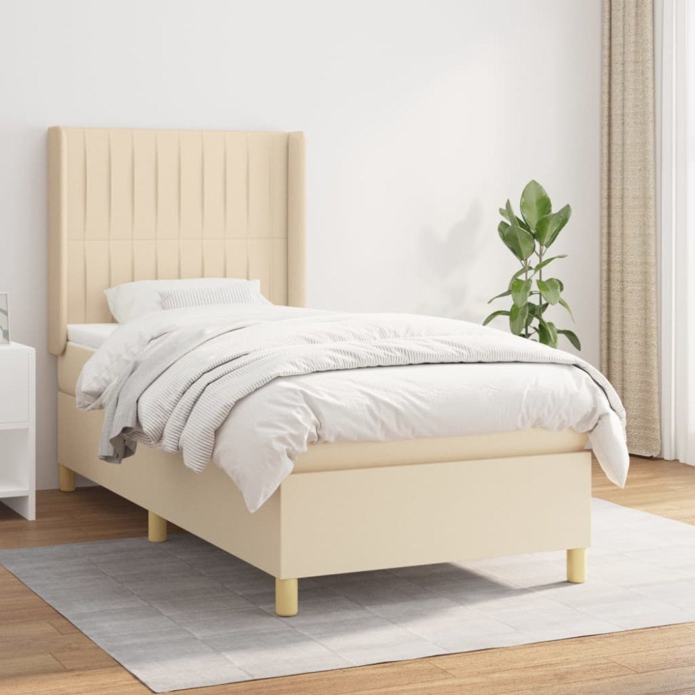 vidaXL Ramsäng med madrass gräddvit 90x190 cm tyg