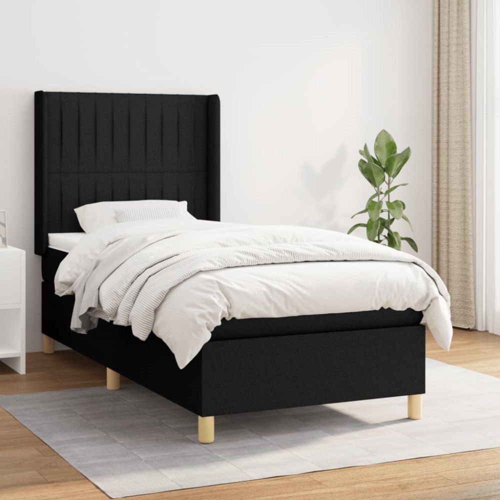 vidaXL Ramsäng med madrass svart 90x200 cm tyg