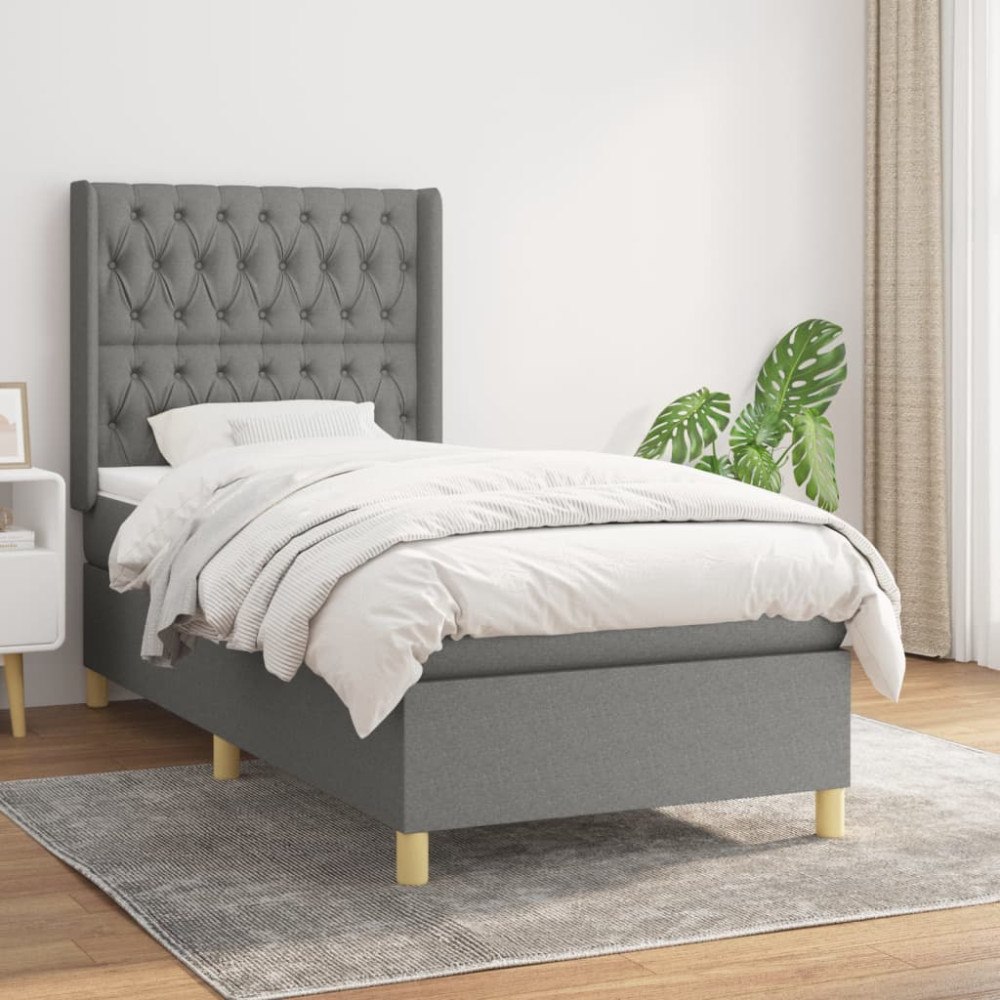 vidaXL Ramsäng med madrass mörkgrå 90x190 cm tyg