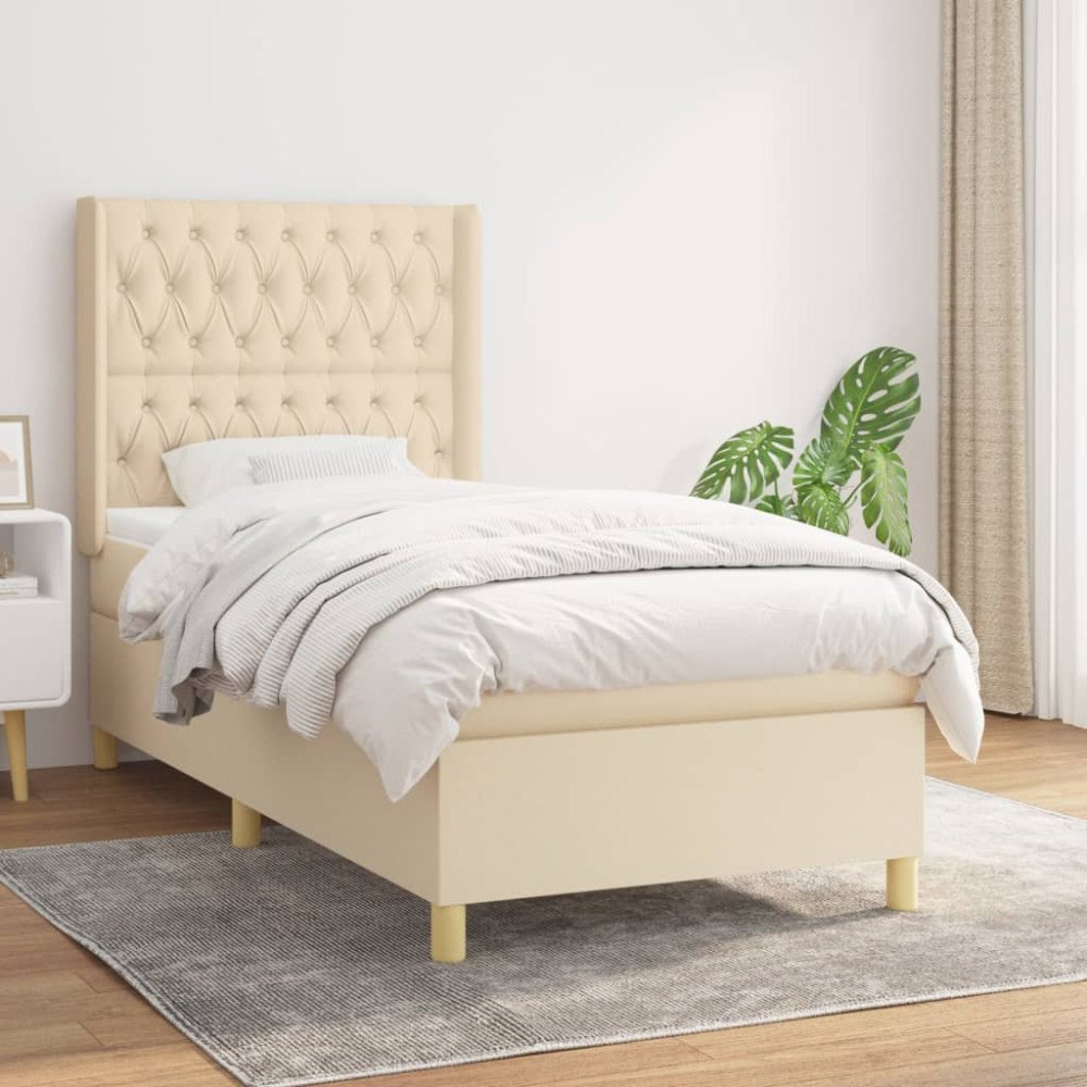 vidaXL Ramsäng med madrass gräddvit 100x200 cm tyg