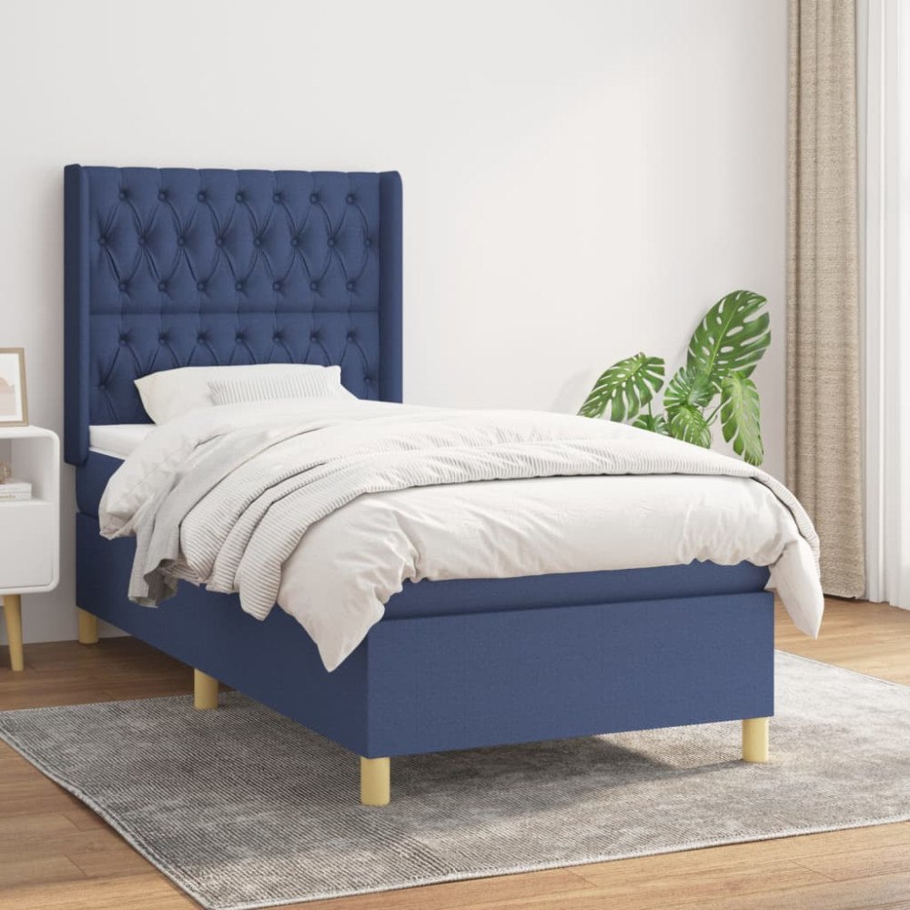 vidaXL Ramsäng med madrass blå 100x200 cm tyg