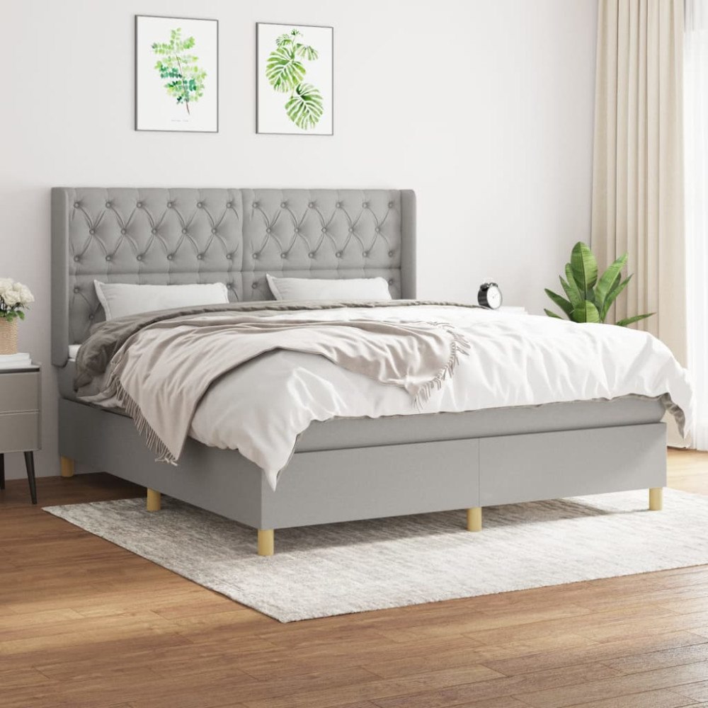 vidaXL Ramsäng med madrass ljusgrå 160x200 cm tyg