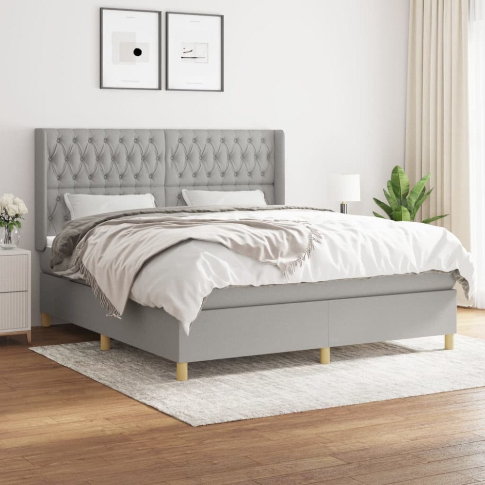 vidaXL Ramsäng med madrass ljusgrå 180x200 cm tyg