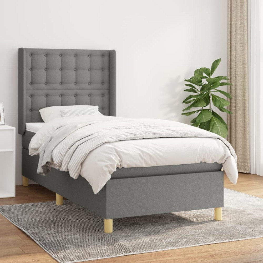 vidaXL Ramsäng med madrass mörkgrå 100x200 cm tyg