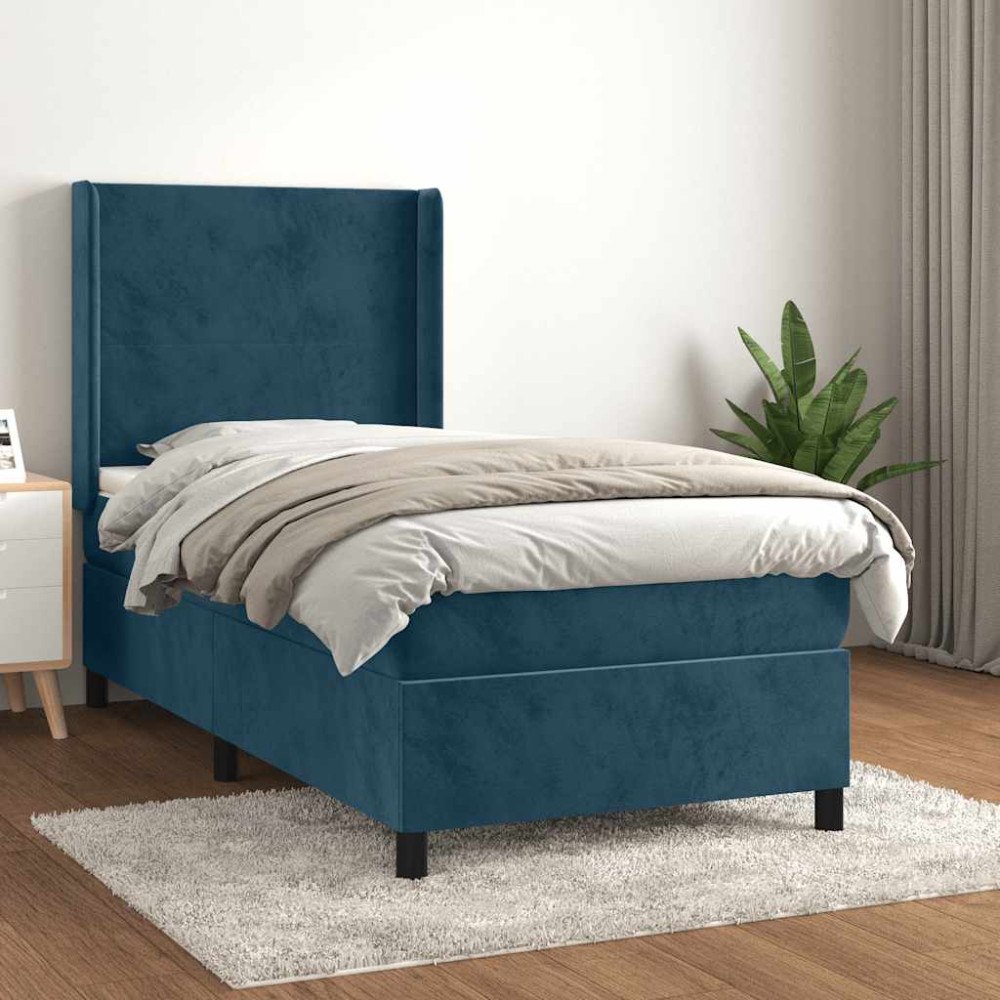 vidaXL Ramsäng med madrass mörkblå 90x200 cm sammet