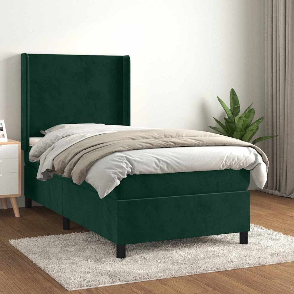 vidaXL Ramsäng med madrass mörkgrön 100x200 cm sammet