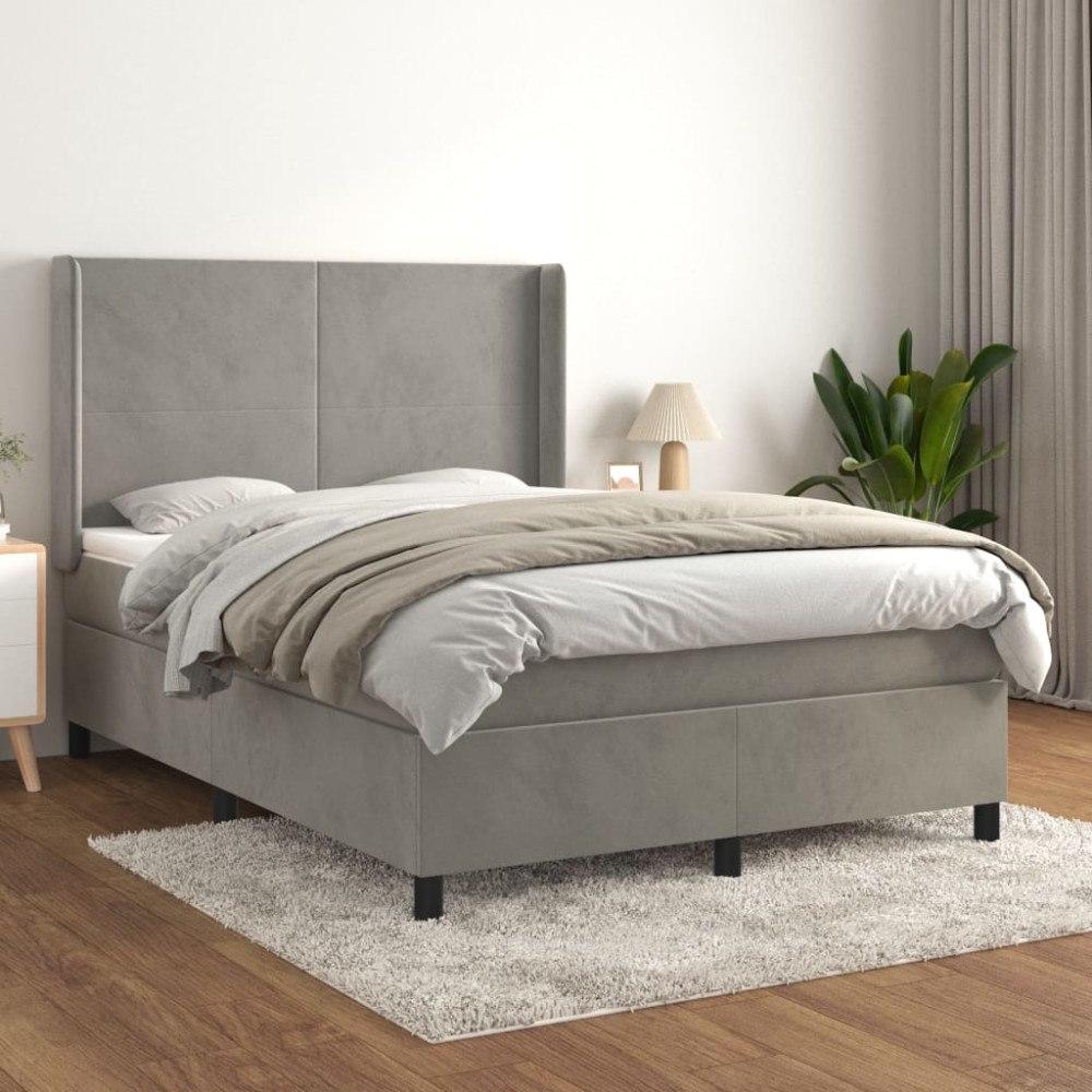 vidaXL Ramsäng med madrass ljusgrå 140x190 cm sammet