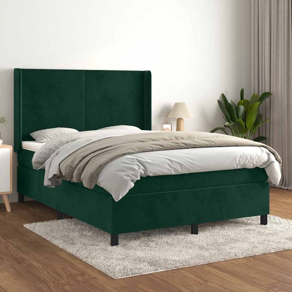 vidaXL Ramsäng med madrass mörkgrön 140x190 cm sammet