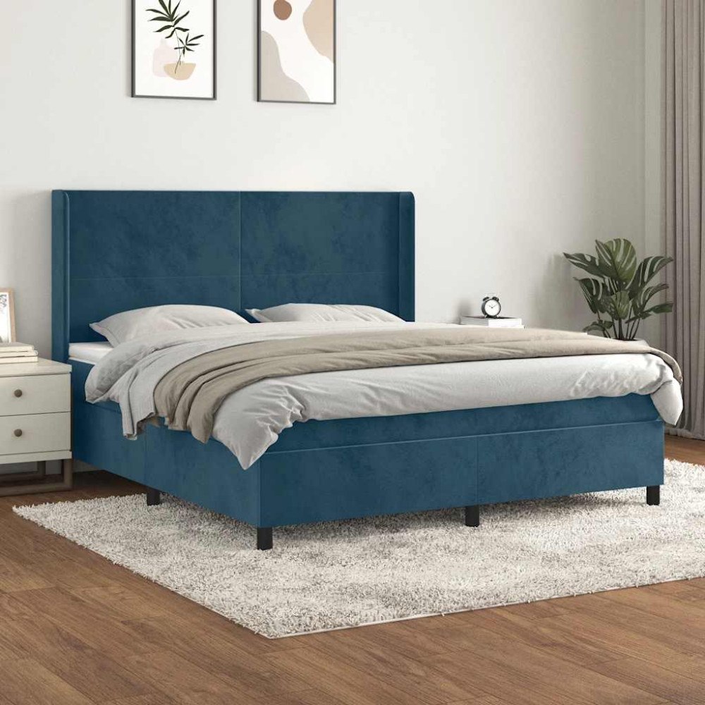 vidaXL Ramsäng med madrass mörkblå 180x200 cm sammet