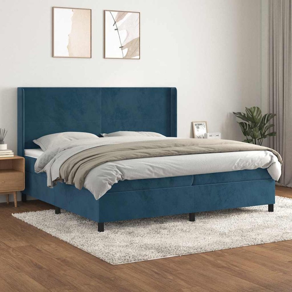 vidaXL Ramsäng med madrass mörkblå 200x200 cm sammet