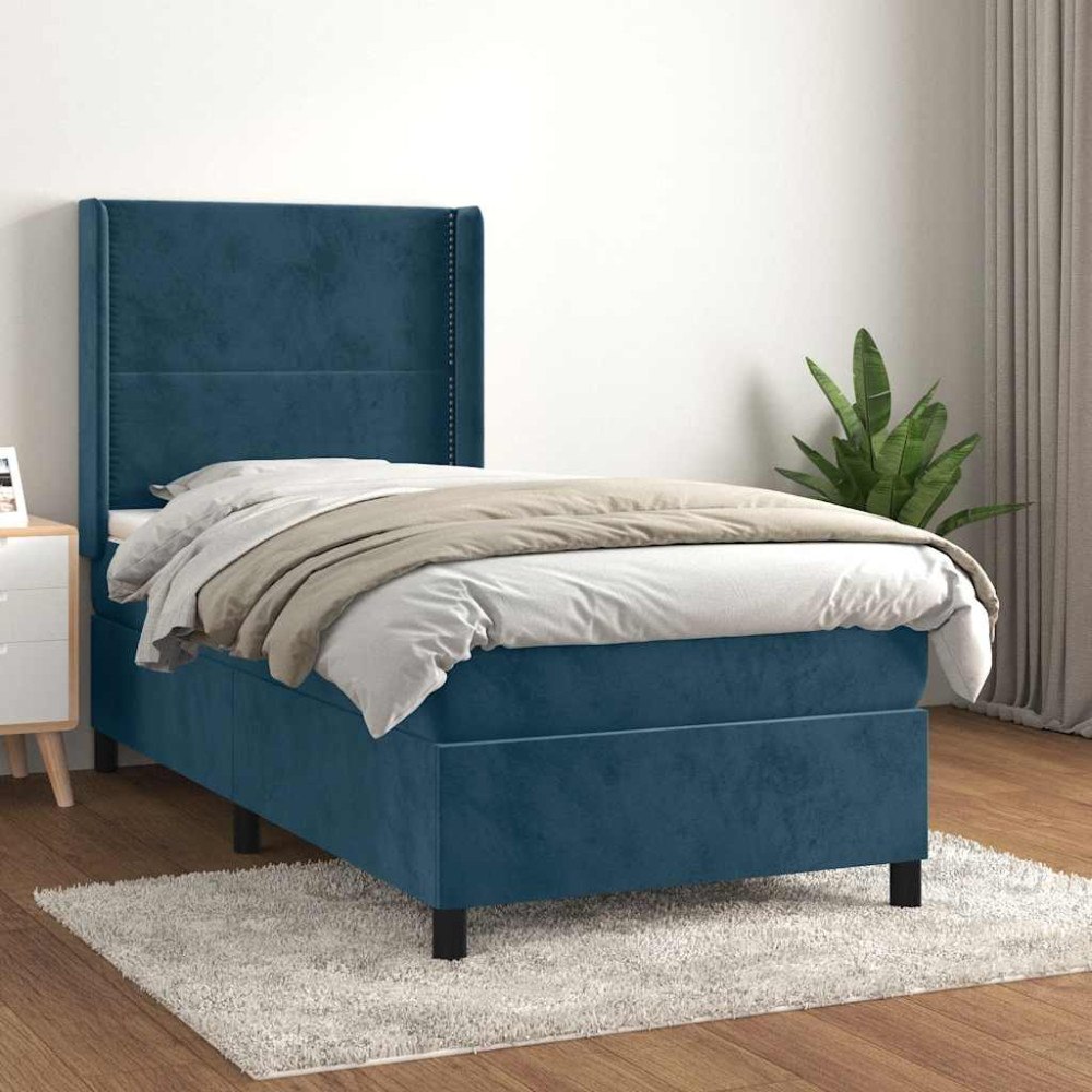 vidaXL Ramsäng med madrass mörkblå 90x200 cm sammet