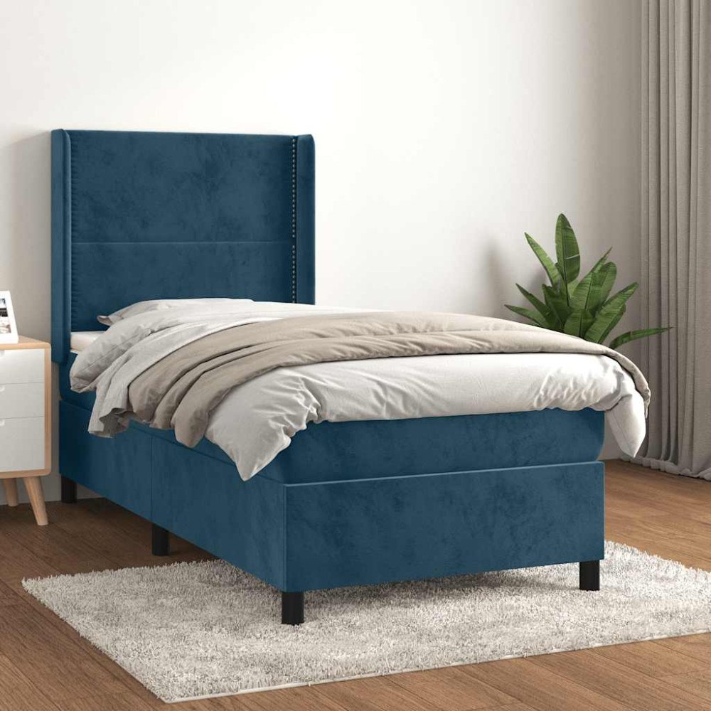 vidaXL Ramsäng med madrass mörkblå 100x200 cm sammet