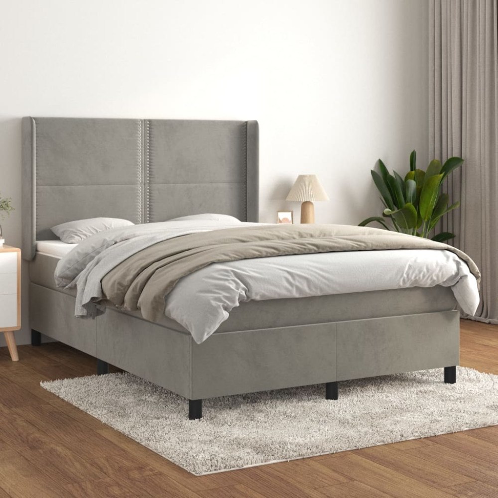 vidaXL Ramsäng med madrass ljusgrå 140x190 cm sammet