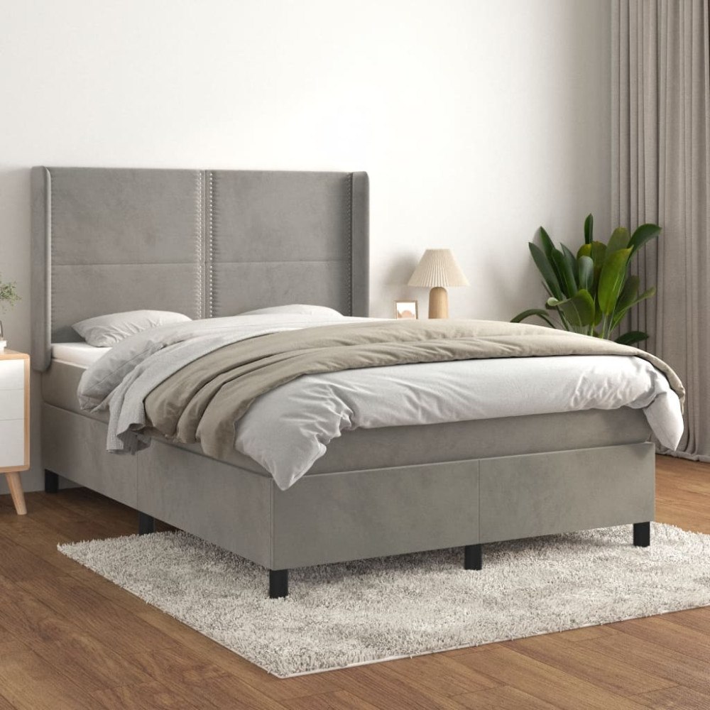 vidaXL Ramsäng med madrass ljusgrå 140x200 cm sammet