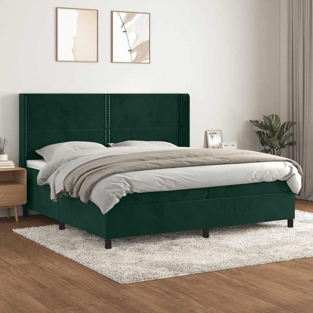 vidaXL Ramsäng med madrass mörkgrön 200x200 cm sammet