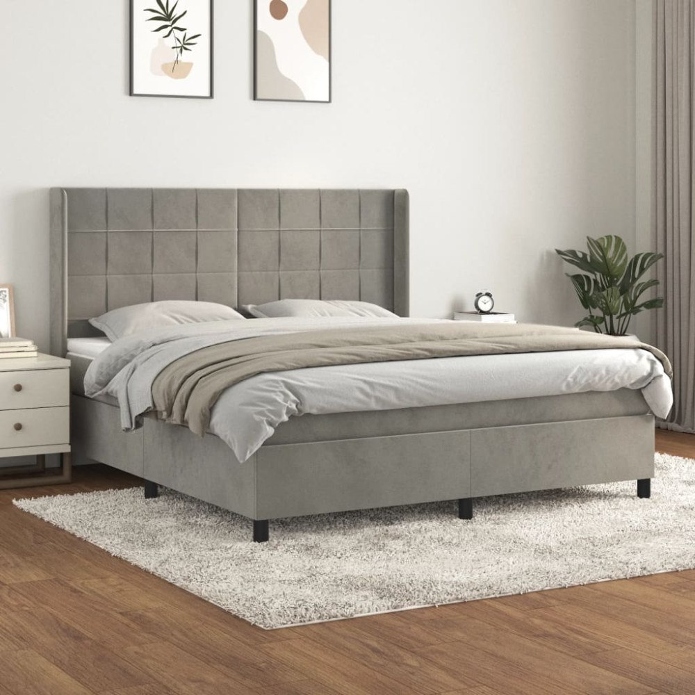 vidaXL Ramsäng med madrass ljusgrå 160x200 cm sammet
