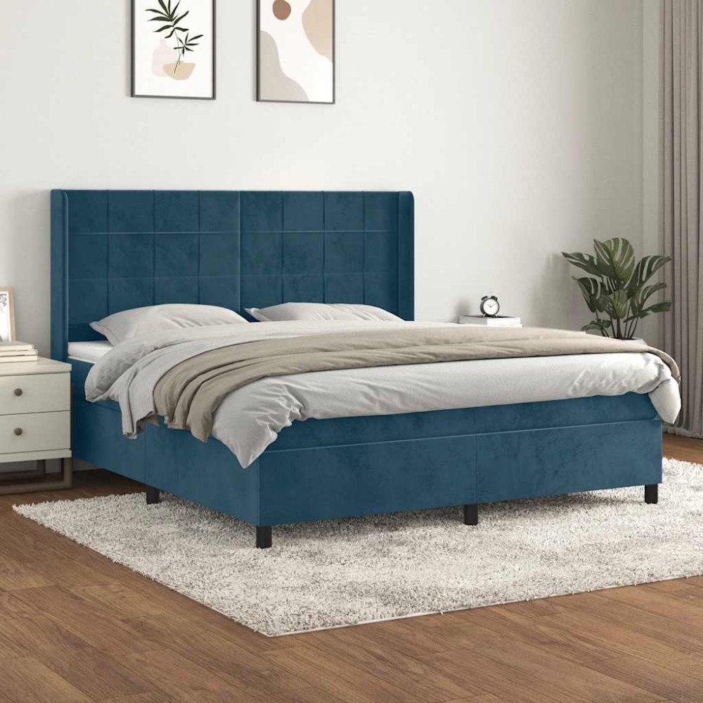 vidaXL Ramsäng med madrass mörkblå 180x200 cm sammet