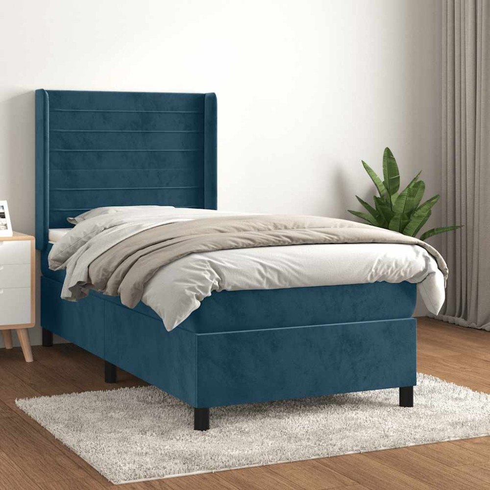 vidaXL Ramsäng med madrass mörkblå 100x200 cm sammet