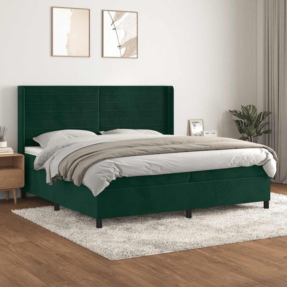 vidaXL Ramsäng med madrass mörkgrön 200x200 cm sammet