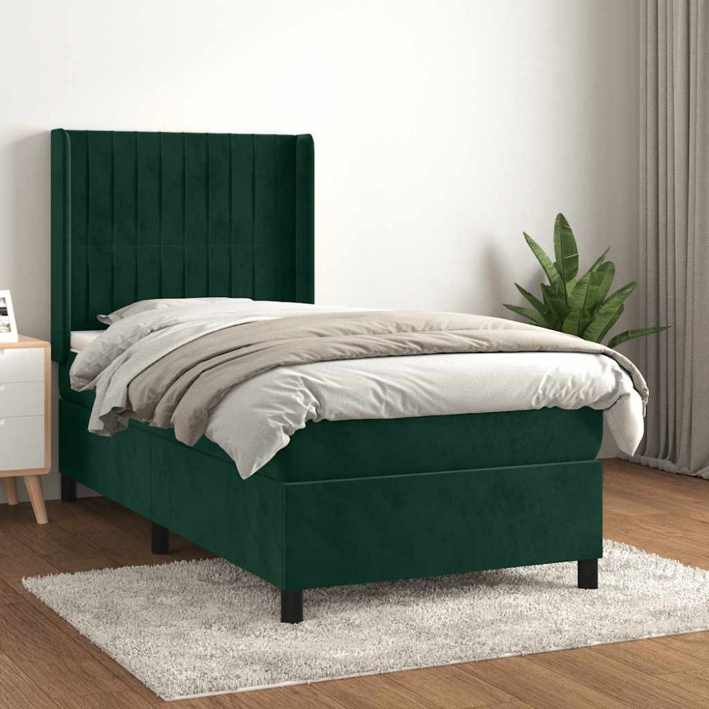 vidaXL Ramsäng med madrass mörkgrön 90x200 cm sammet