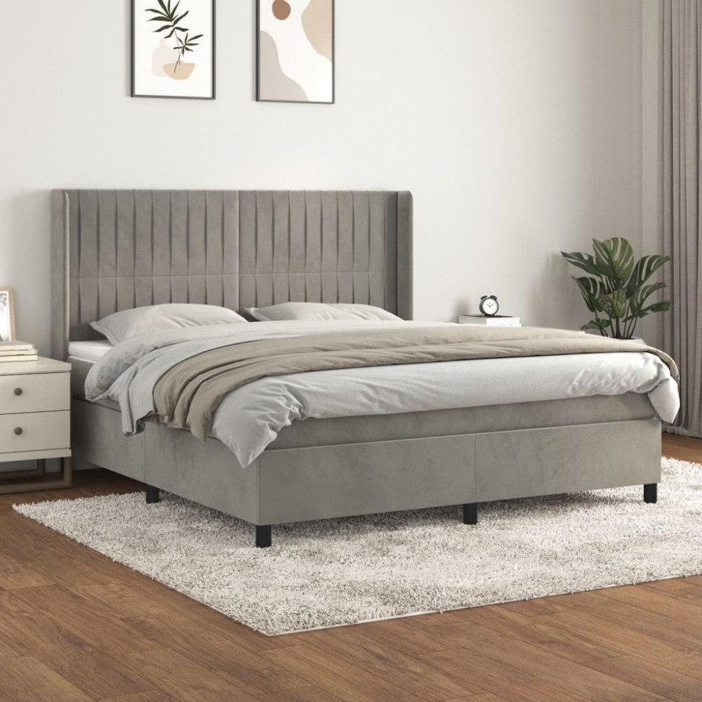 vidaXL Ramsäng med madrass ljusgrå 160x200 cm sammet