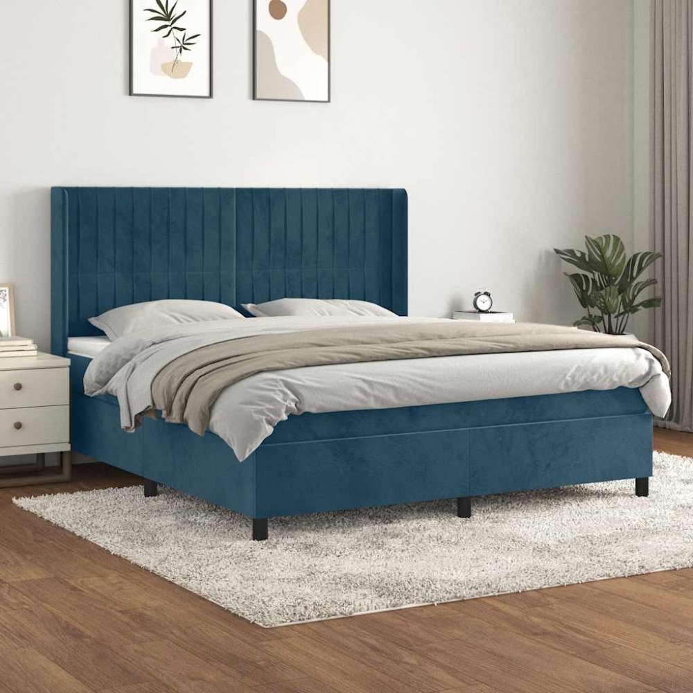 vidaXL Ramsäng med madrass mörkblå 180x200 cm sammet