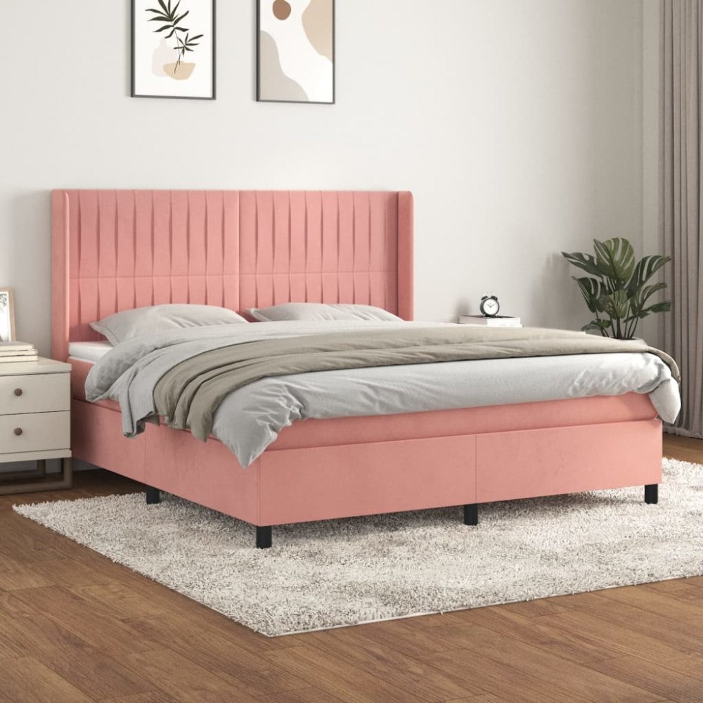 vidaXL Ramsäng med madrass rosa 180x200 cm sammet