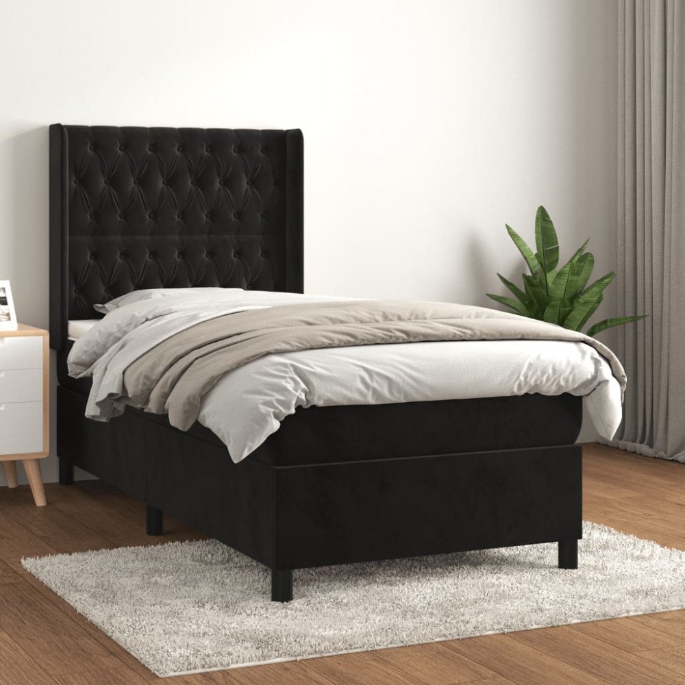 vidaXL Ramsäng med madrass svart 90x200 cm sammet