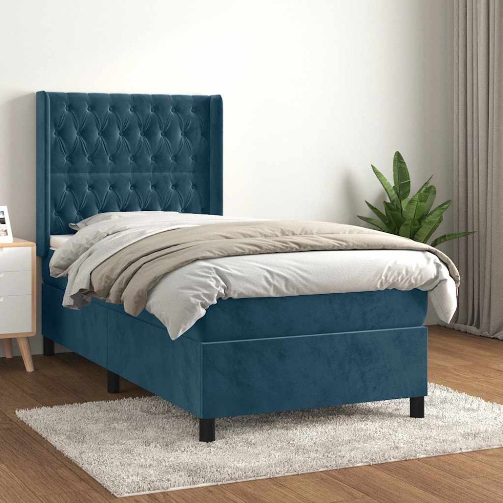 vidaXL Ramsäng med madrass mörkblå 100x200 cm sammet