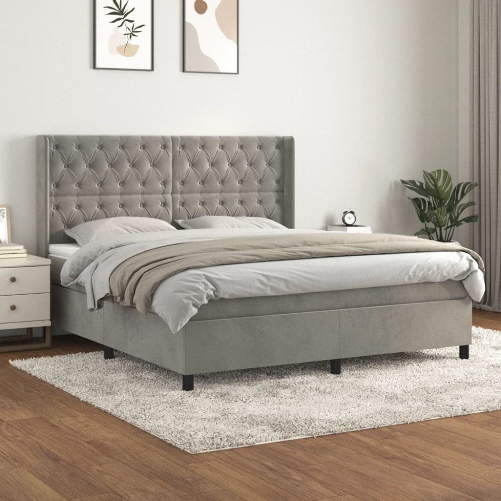 vidaXL Ramsäng med madrass ljusgrå 160x200 cm sammet