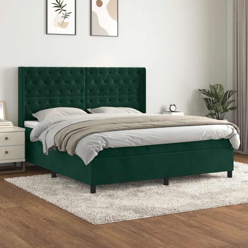 vidaXL Ramsäng med madrass mörkgrön 160x200 cm sammet