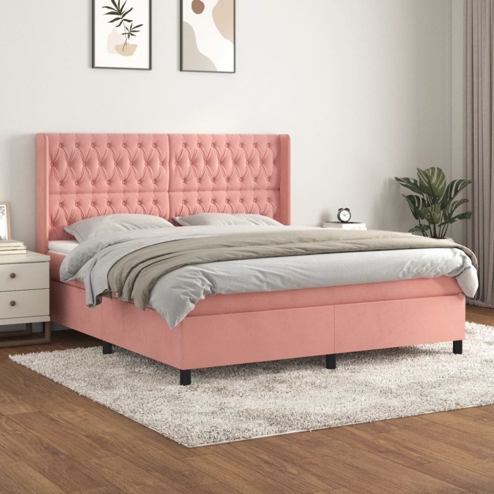 vidaXL Ramsäng med madrass rosa 180x200 cm sammet