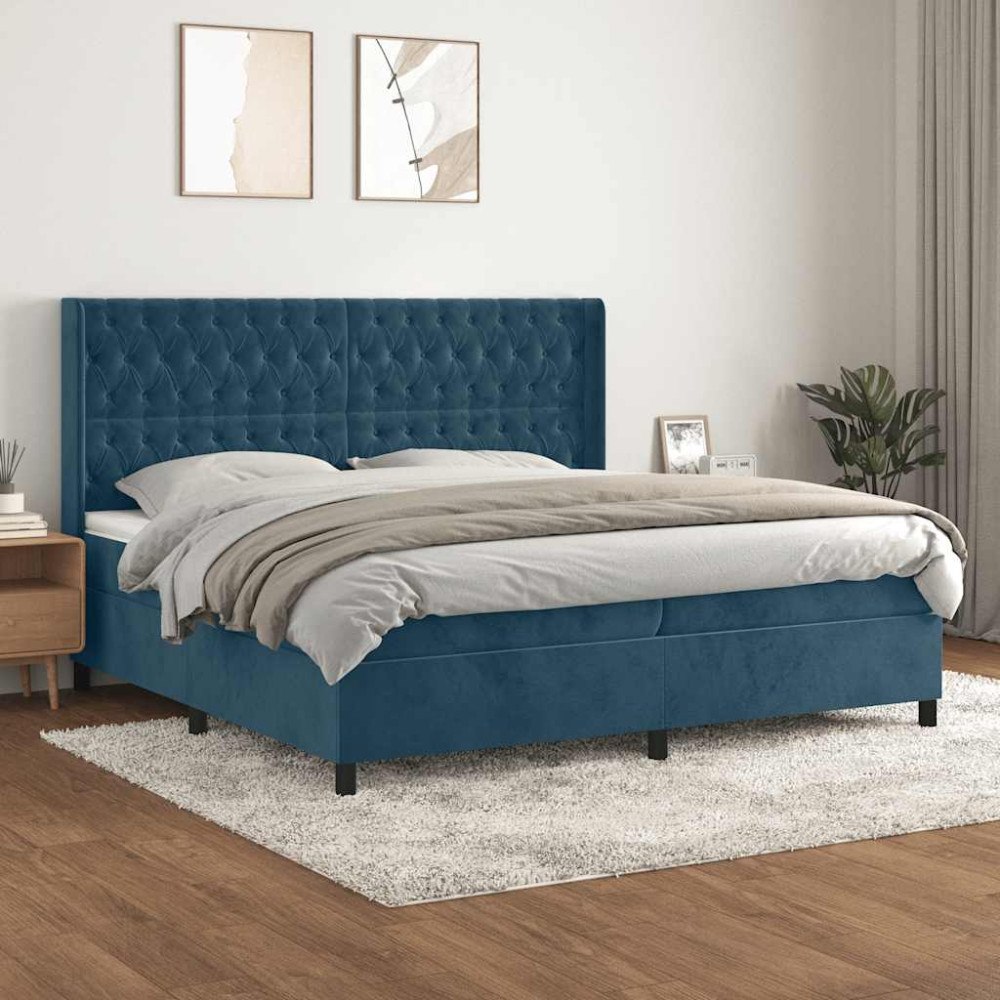 vidaXL Ramsäng med madrass mörkblå 200x200 cm sammet