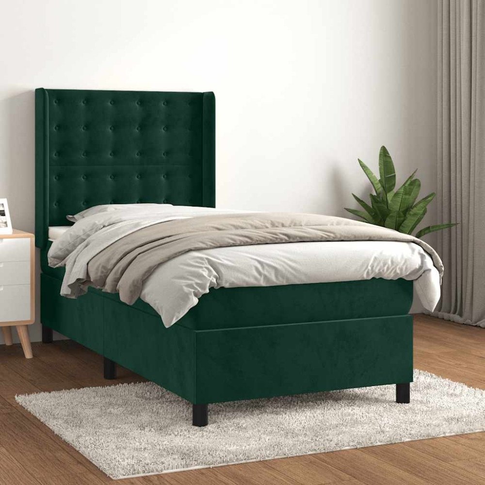 vidaXL Ramsäng med madrass mörkgrön 80x200 cm sammet