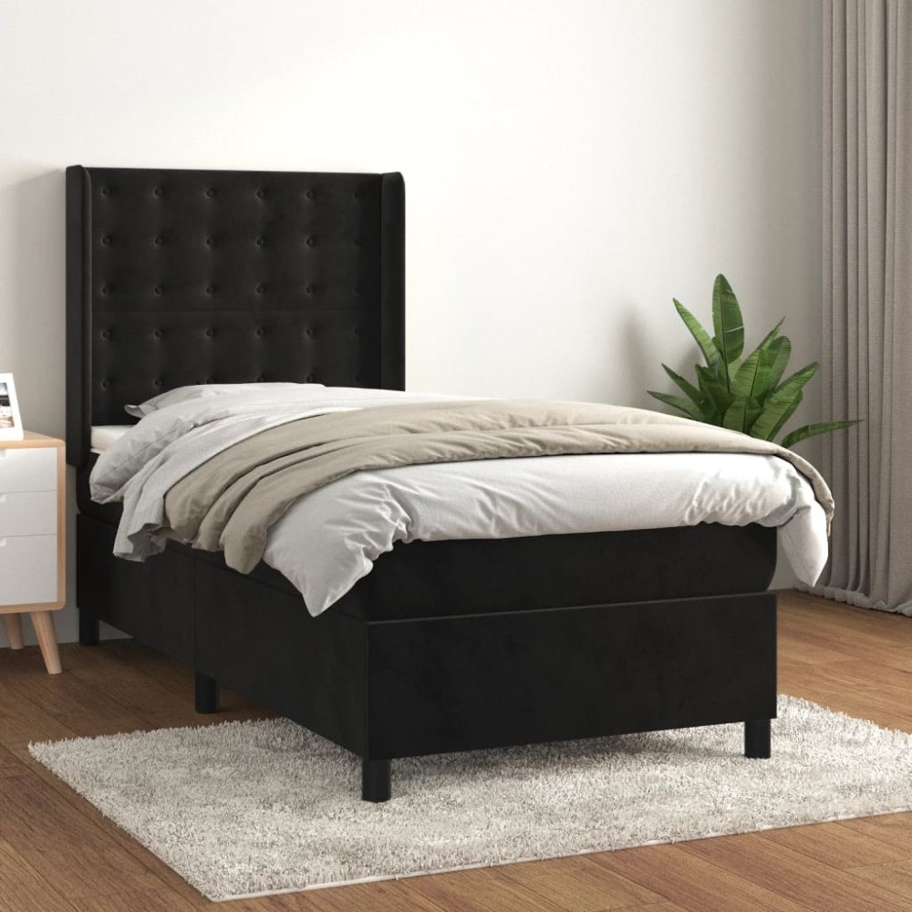 vidaXL Ramsäng med madrass svart 90x200 cm sammet