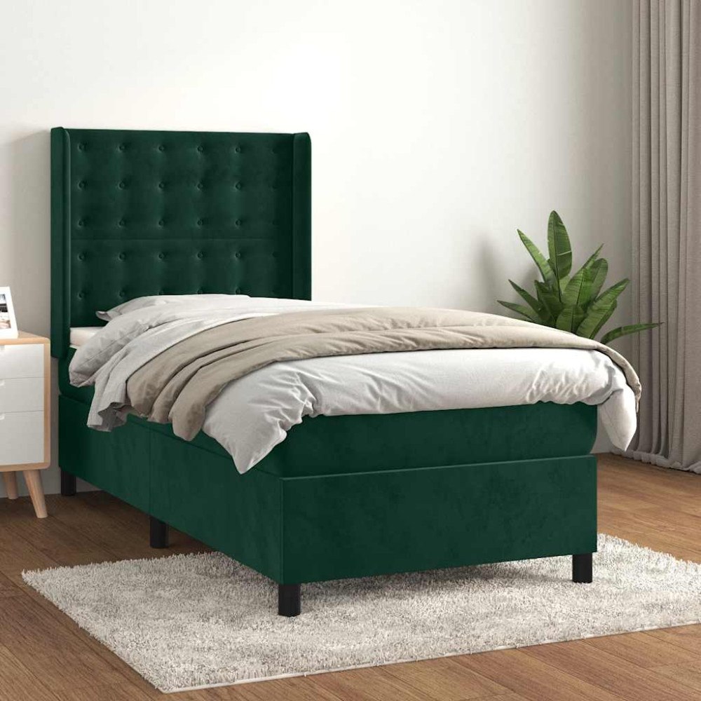 vidaXL Ramsäng med madrass mörkgrön 100x200 cm sammet