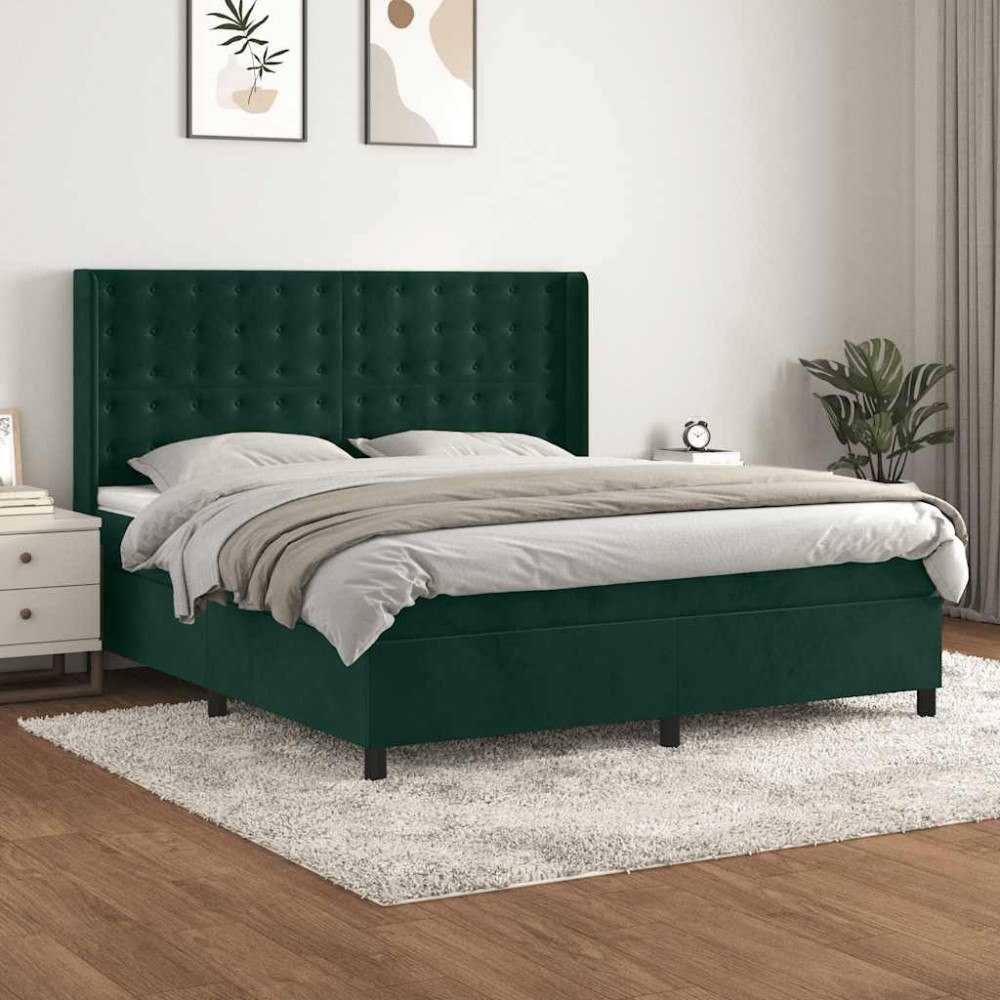vidaXL Ramsäng med madrass mörkgrön 160x200 cm sammet