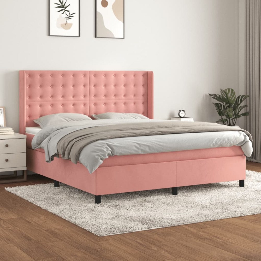 vidaXL Ramsäng med madrass rosa 180x200 cm sammet